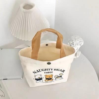 Niedlicher Bär Kleine Vielseitige Handtasche Mini Canvas Tasche Studentin Lunchbox Tasche Einfache Tragetasche Büroangestellte Lunchtasche