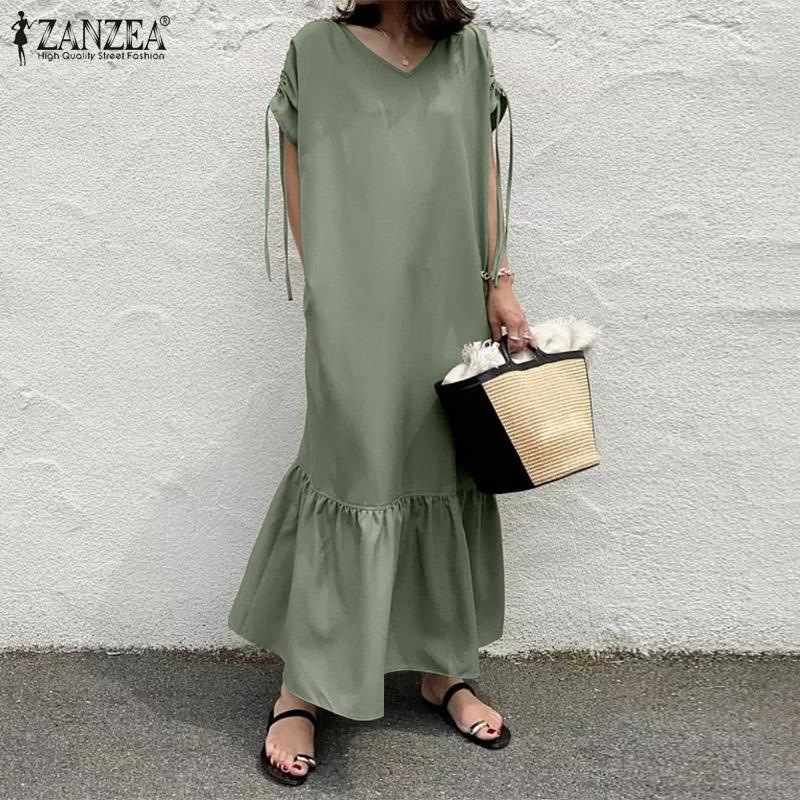 

ZANZEA Женщины Повседневный V-образный вырез Короткий рукав Летнее длинное платье