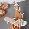 Fashion Temperament Square Toe Rhinestone Stiletto Wear Sandals Women's Summer New Fashion and Versatile Strap High Heels
