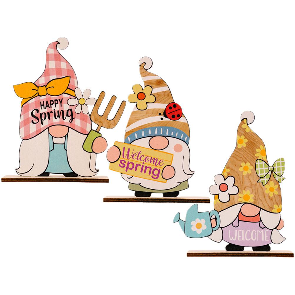 3pcs Adorable Gnome Ornament Wooden Easter Party Decor Creative Printed Dwarf Ornament