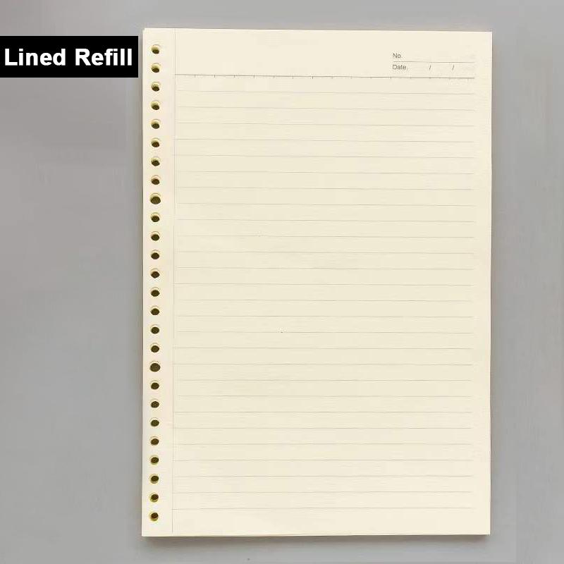 A4/A5/B5 60 Sheet Refillable Paper Lined/Blank/Dotted/Gird Refill Loose Leaf Filler Writing Supplies for Binder Journal Notebook