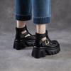 Johnature Sandale Romane Retro Piele Naturală Platformă Groasă Fermoar Botine Decupate Femei