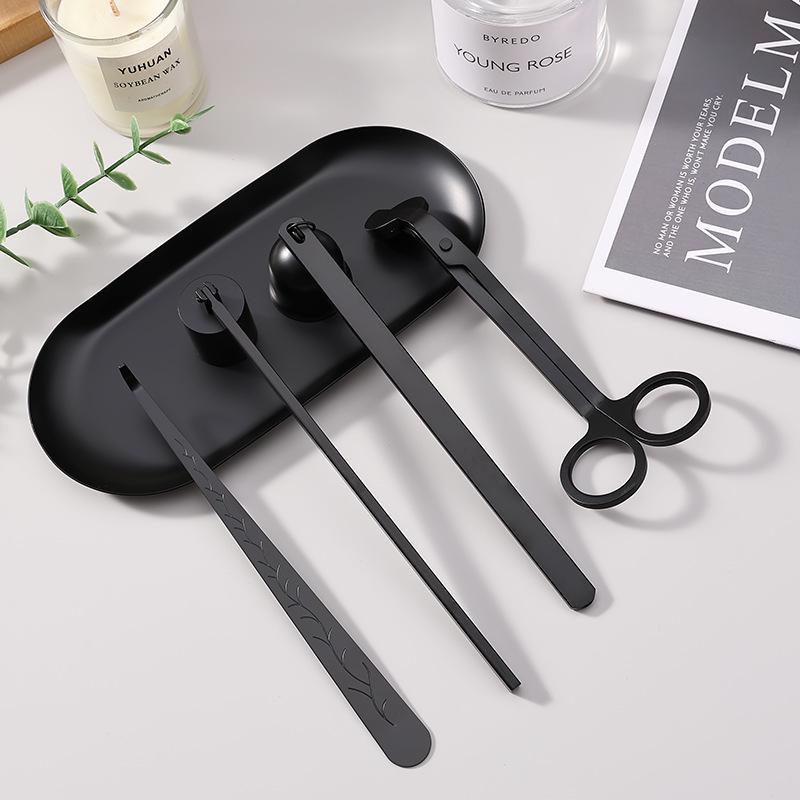Kerzenlöscher und Schere aus Edelstahl Schwarz Aromatherapie-Werkzeug 4-teiliges Set