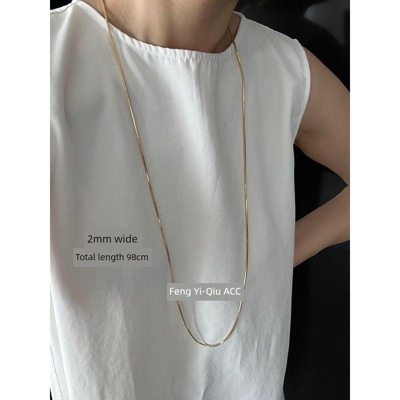 

98 см Длинное Ожерелье Простое Ожерелье-Цепочка «Змеиные Кости» Женская Цепочка для Свитера Универсальное Ювелирное Ожерелье 2025 Новинка Самое Продаваемое Gold 98cm (square snake bone) (chain width 2mm)