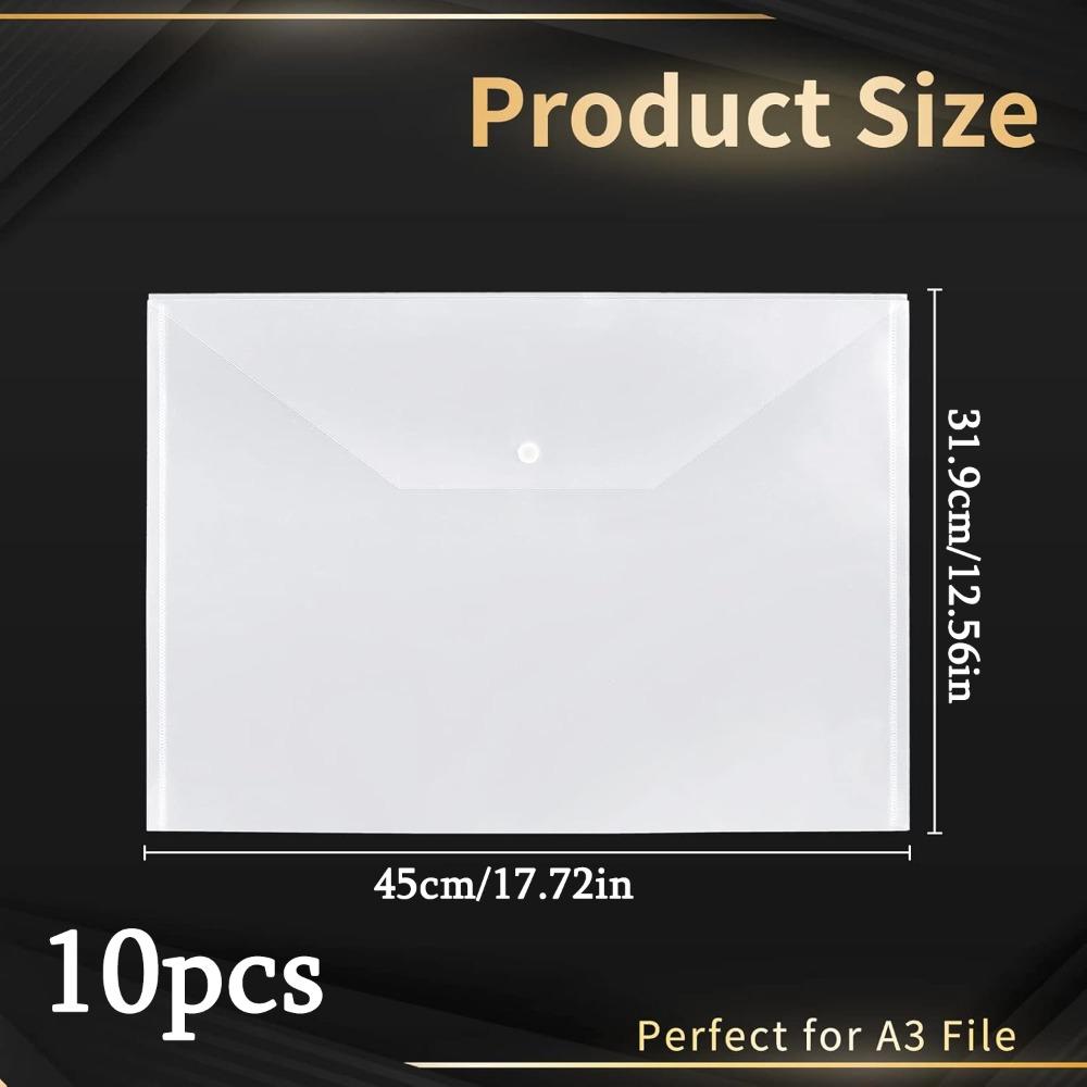 10pcs Tabloid Size Document Folder Organizers with Snap Closure Clear Snap Closure File Folder Poly Oversized Envelope File Folder
