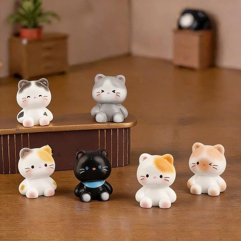 6pcs Small Size Decorative Cat Statues Resin Cat Ornaments Cute Kittens Decorations  Gift