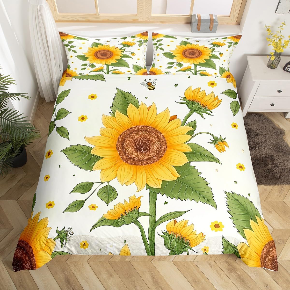 

Be Soft Duvet Cover Twin Honeybe Beding Set Farmhouse Wild Animal Warm Comforter Cover Boho White Daisy Flowers Floral Wreath Bed Linen Set 135*200cm Eu-Single