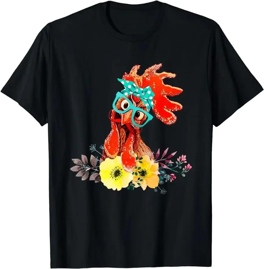 Summer Unisexs Retro Letter Chicken Pattern Printed Round Neck Tshirt Neutral Casual 100 Cotton Soft Breathable Short Sleeve