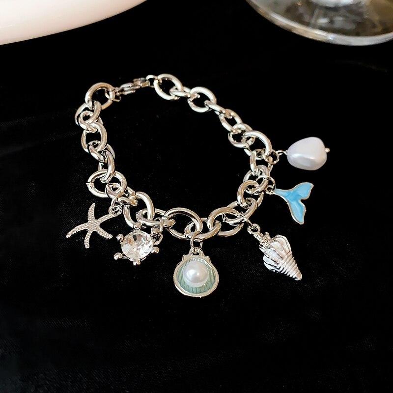 Starfish Shell Conch Bracelets For Women Imitation-pearl Gold-color Chain Bracelet Bangle Ocean Wristband Summer Beach Jewelry