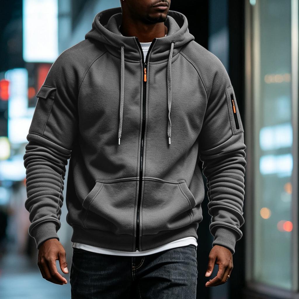 Men's Zip-Up Hoodie Sweatshirt with Multiple Pockets for Running Fitness Casual Wear