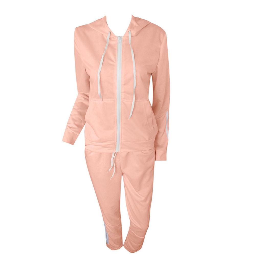 Fashion Women Casual Stripe Zipper Z długim rękawem Pullove Sportowe bluzki + długie spodnie