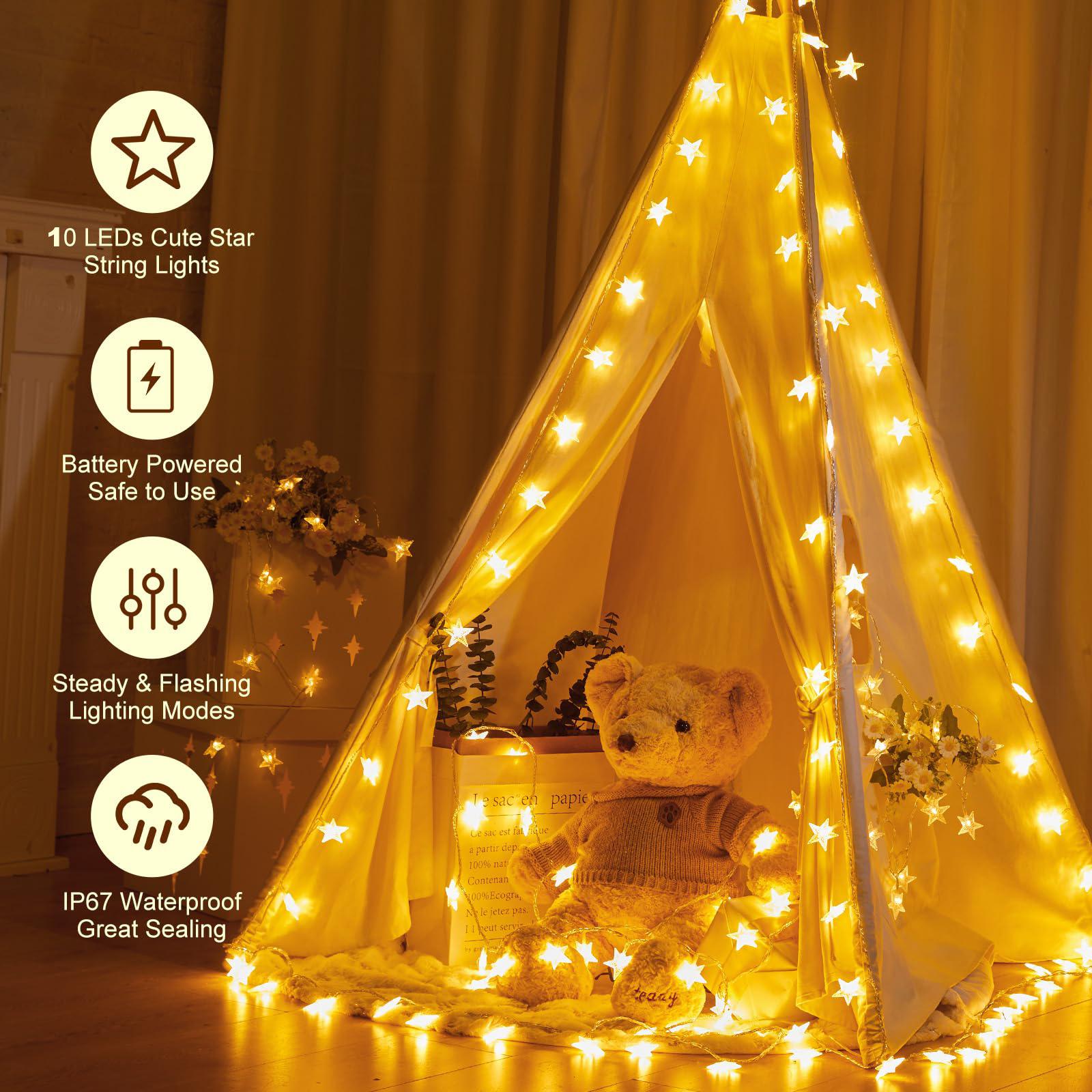 

1.5m 10-LED Star Design String Light Outdoor Home Festival Decorative Ambient Light,Battery Box Powered A