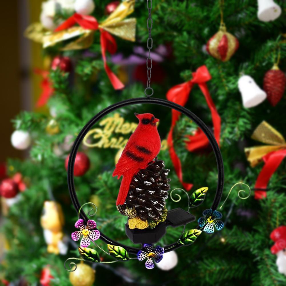 Solar Powered Red Birds Windchime Light Pendant Charming Landscapes Decorative Light For Outdoor Garden