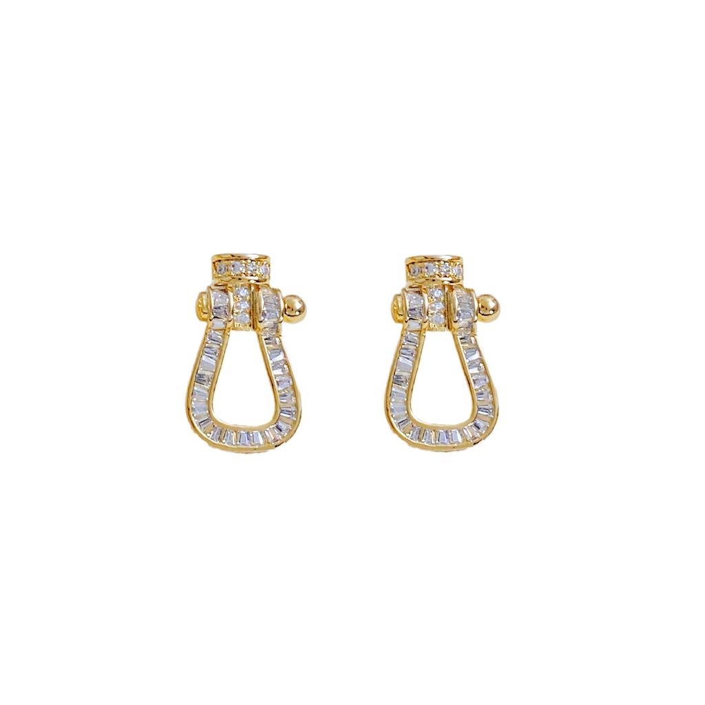 Luxury Zircon Horseshoe Buckle Earrings for Women, s925 Silver, Fashionable & Versatile for Elegant Style