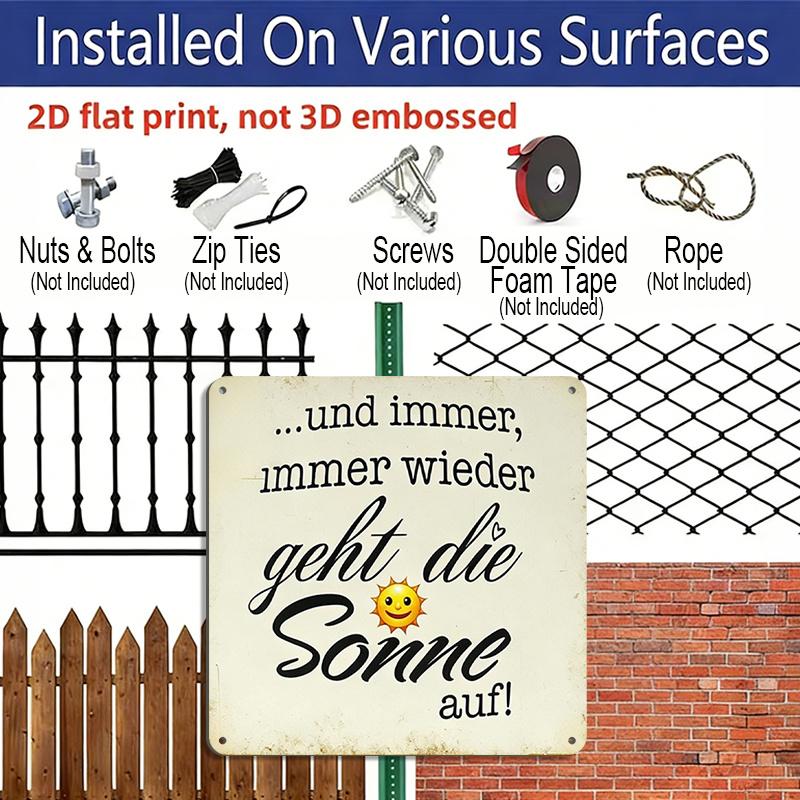 2D Flat, 1pc Retro Metal Tin Sign, The Sun Always Rises Inspirational German Quote Sign, Vintage Aluminium Wall Art, Rustic Decorative Plaque for