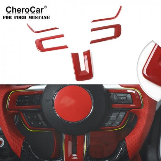 Red Steering Wheel Trim Moulding Trims Cover for 2015+ Ford Mustang Accessories