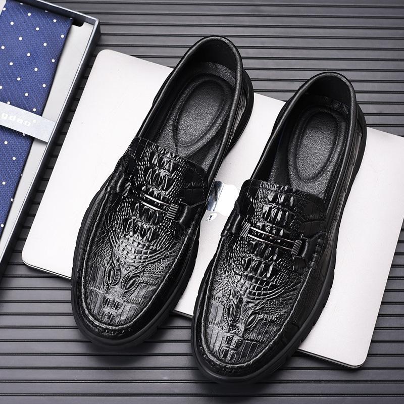 The first layer of cowhide spring leather shoes men's shoes men's business casual shoes summer crocodile pattern one pedal Doudou shoes board shoes