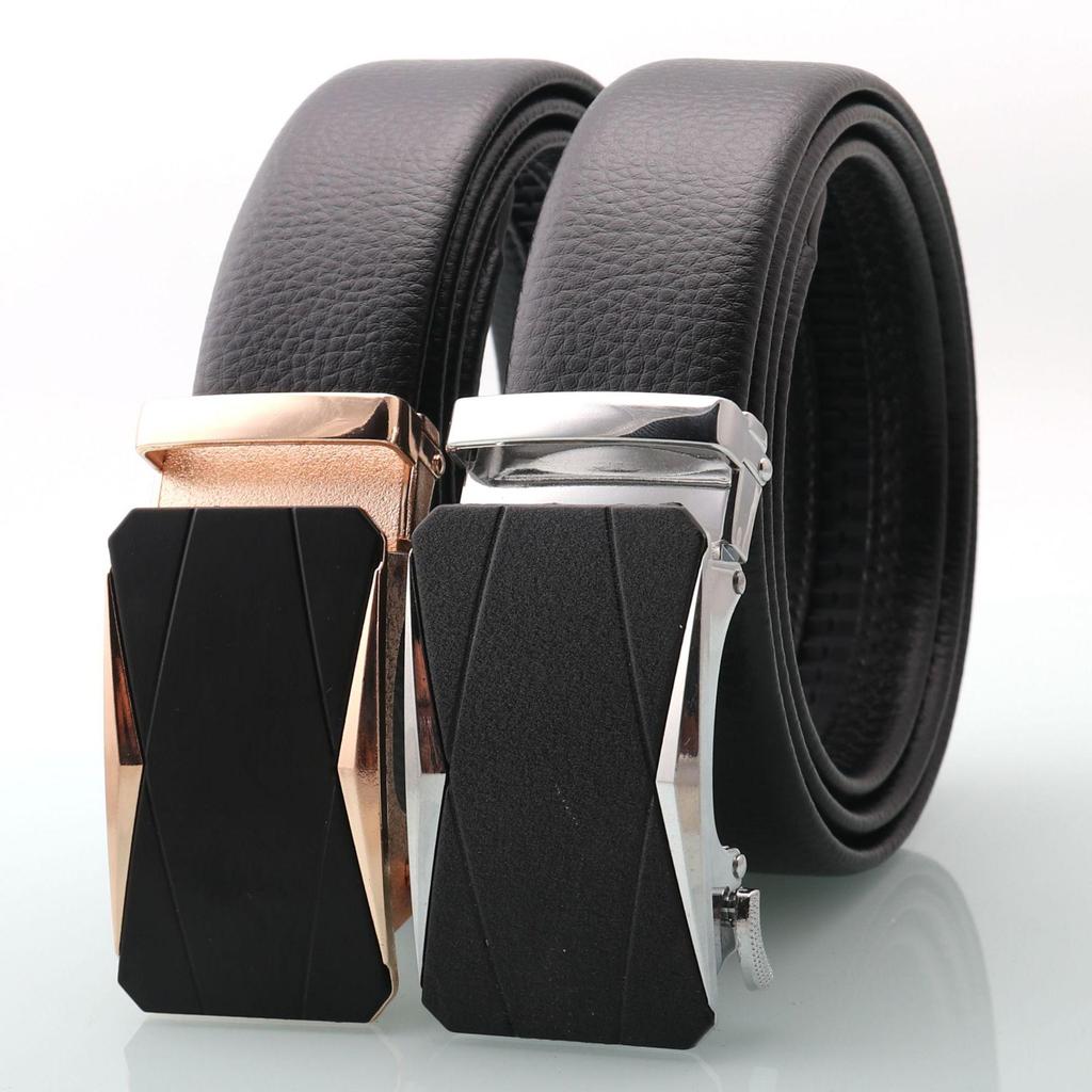 Hong Sheng Frosted Auto-Buckle Edge-Sealed Cowhide Belt Set - Classic Business Casual Men's Trend