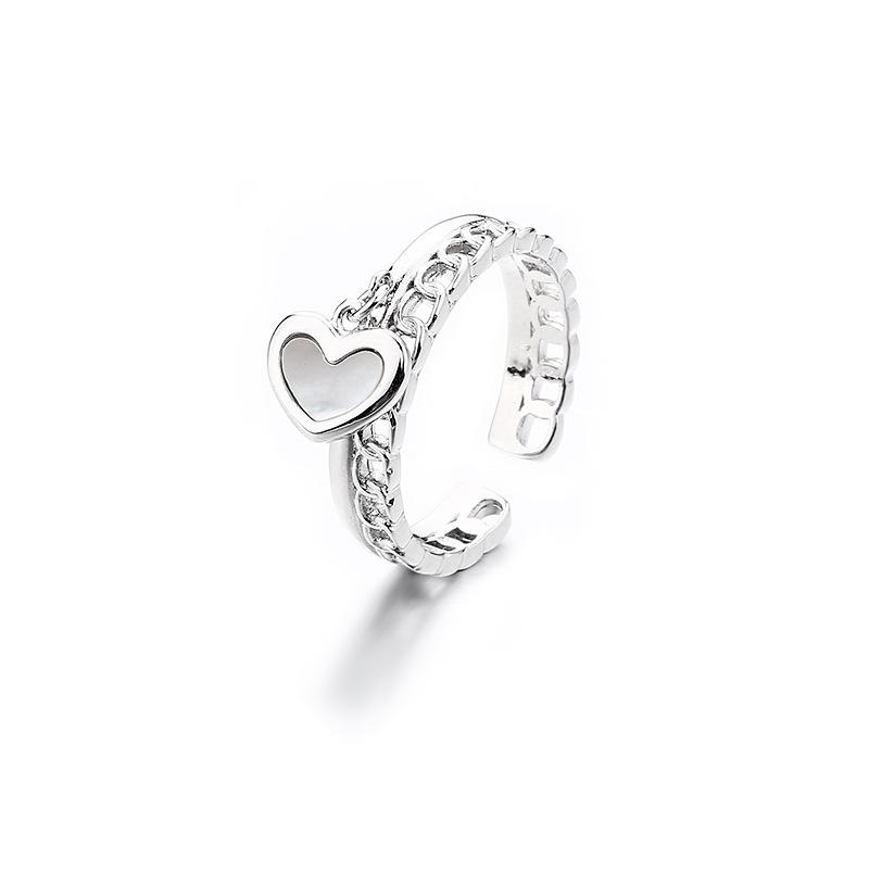 French Fashion Exquisite Niche Heart-Shaped Open Double-Layer Ring Cold Feeling Chain Love Fritillary Ring Tide
