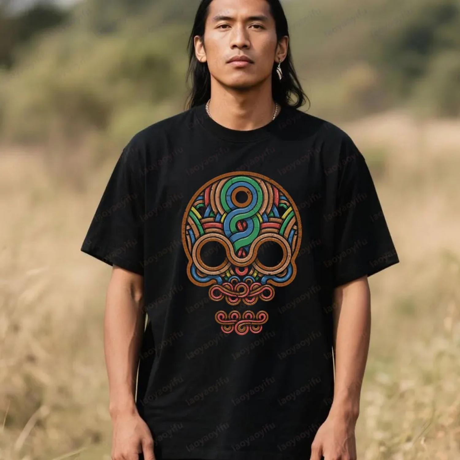 

INCA SKULL T-shirt Inka Mayans Aztecs Tshirt American Indians Sugar Native Tribes Shirt Men Summer Crewneck Cotton Short Sleeve S чёрный
