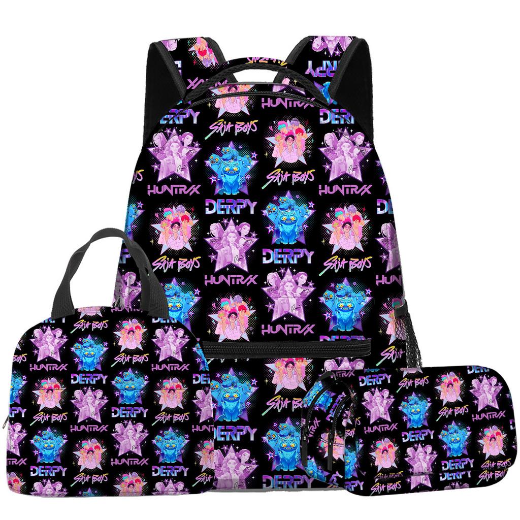 3D Movie K-Pop Demon Hunter Girl Group School Bag Backpack Lunch Bag Pencil Case Three-Piece Set