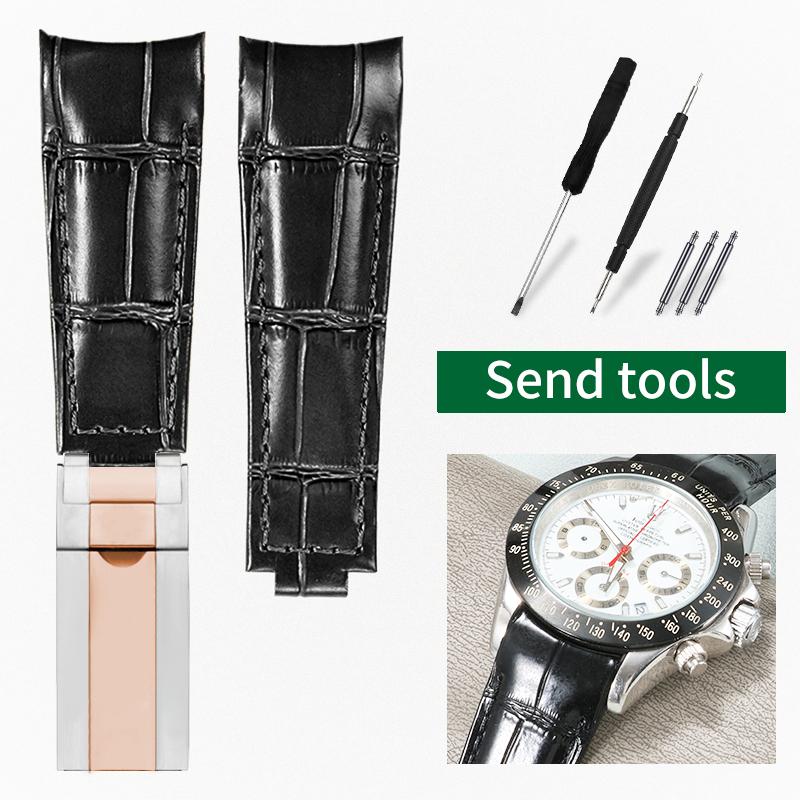 20mm Arc joint watch Strap For Rolex Genuine Leather watchband Submariner Daytona GMT men Original Style cowhide watch bracelet