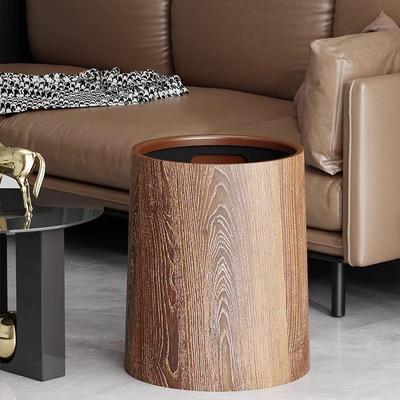 Wood Grain Trash Can for Kitchen, Bedroom, Living Room, and Bathroom - Stylish and Spacious Waste Basket for Home or Hotel.
