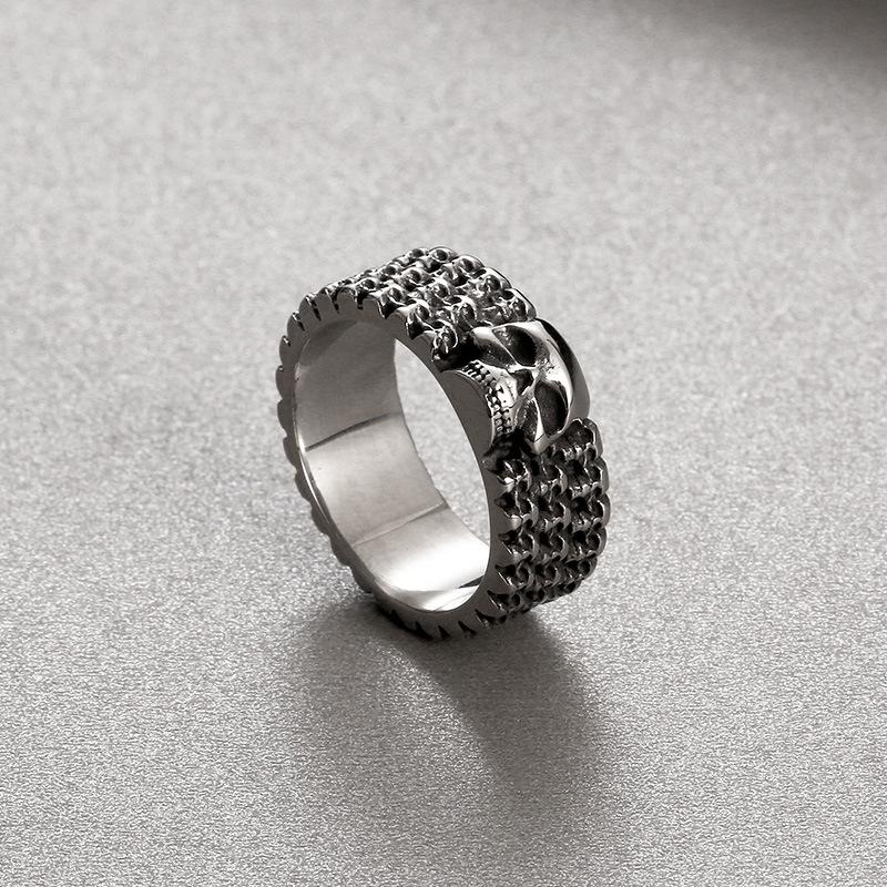 Personalized Design Gothic Ghost Head Ring, Retro Smear Oil Skull Men'S Stainless Steel Ring