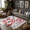 Red White Floral Bohemian Rug, Non-Slip Vintage Living Room Carpet, Soft Gray Background Floor Mat for Home Decor
