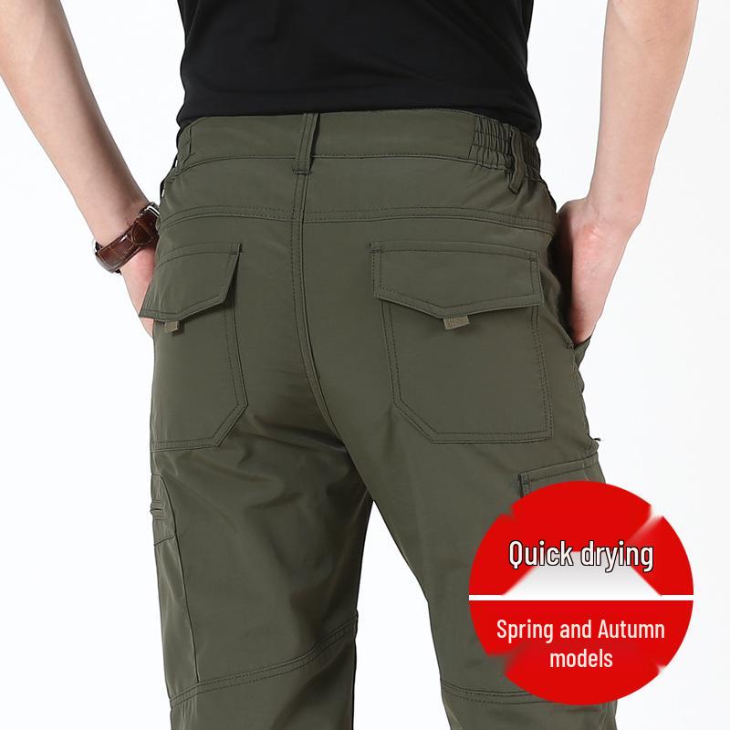 

Мужские быстросохнущие водонепроницаемые брюки с несколькими карманами - Свободный крой, Ветрозащитные, для весны/осени (S105) Large зелёный