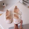 Kids Floral Embroidery Pearl Bow Decor Mary Jane Shoes