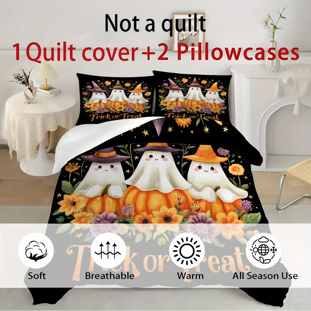Comforter 3Pcs Halloween Pumpkin Ghost Pattern Printed High-Definition Printed Bedding Set