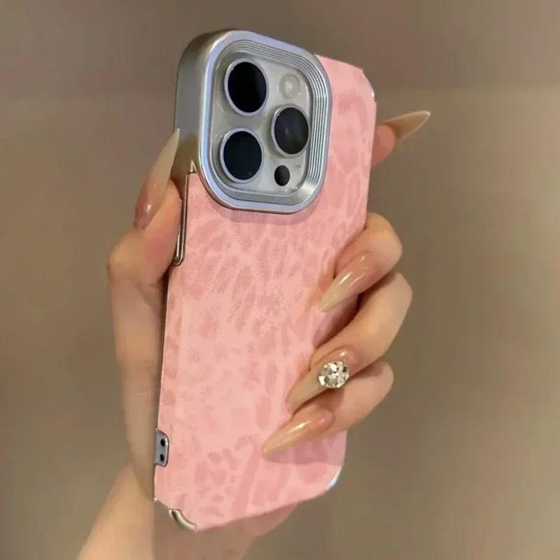 Luxury Soft Silicone Leather Leopard Print Phone Case For iPhone 11 12 13 14 15 16 Pro Max 16 Plus Shockproof Bumper Cover