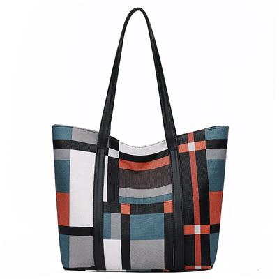 Damenmode Handtasche mit großer Kapazität Lässige Retro-Streifen-Umhängetasche Einkaufstaschen Einfarbige Umhängetasche