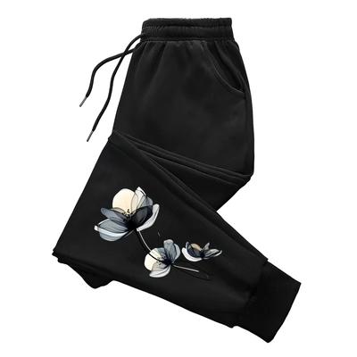 Flower Painting Sweatpants for Woman Home Outdoor Comfort Breathable Casual Trousers Ladies Yoga Fitness Versatile Jogger Pants