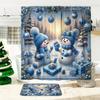 Christmas Winter Shower Curtain Set - Snowman and Christmas Ball Gift Cute Blue, Polyester Washable for Xmas Holiday Bathroom De