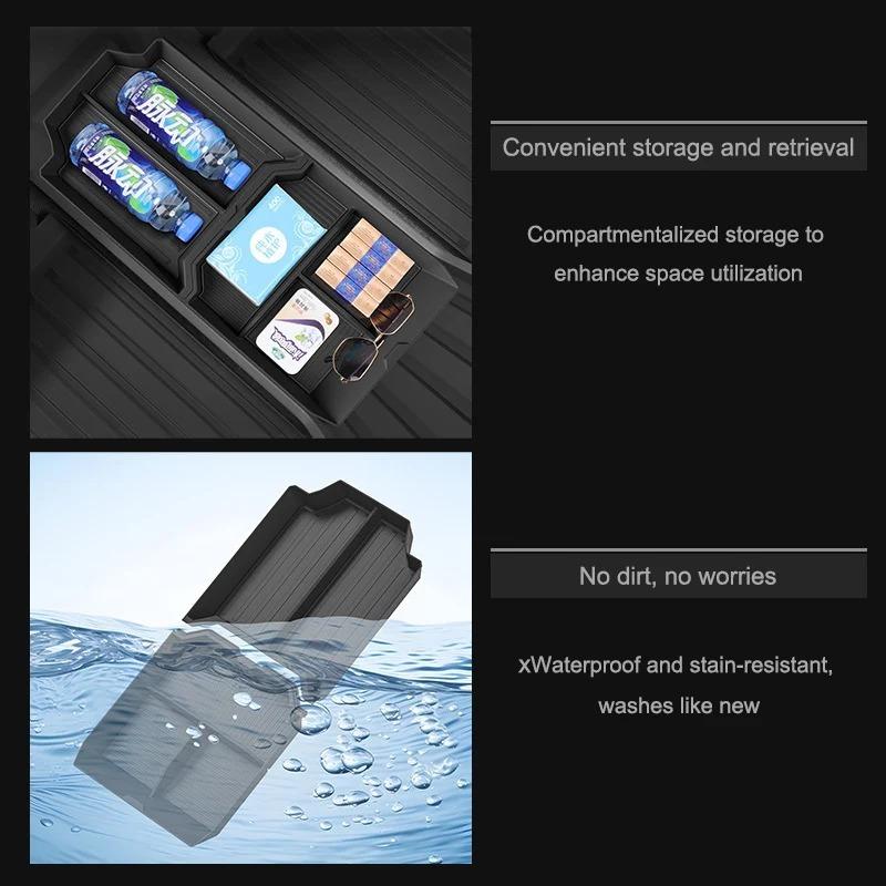 For TESLA Cybertruck Center Console Lower Non-slip Pad Armrest Partition Grid Organizer ABS Storage Box Under Central Control