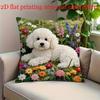 Adorable 2D Flat-Printed Dog Pillow Cover with Vibrant Flower Design Sofa Cushion Cover, Home Decoration, 2D Printing