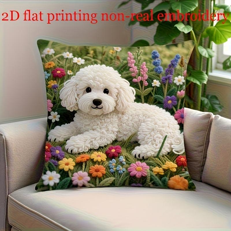 

Adorable D FlatPrinted Dog Pillow Cover with Vibrant Flower Design Sofa cushion cover home decoration D printing 40cmx40cm