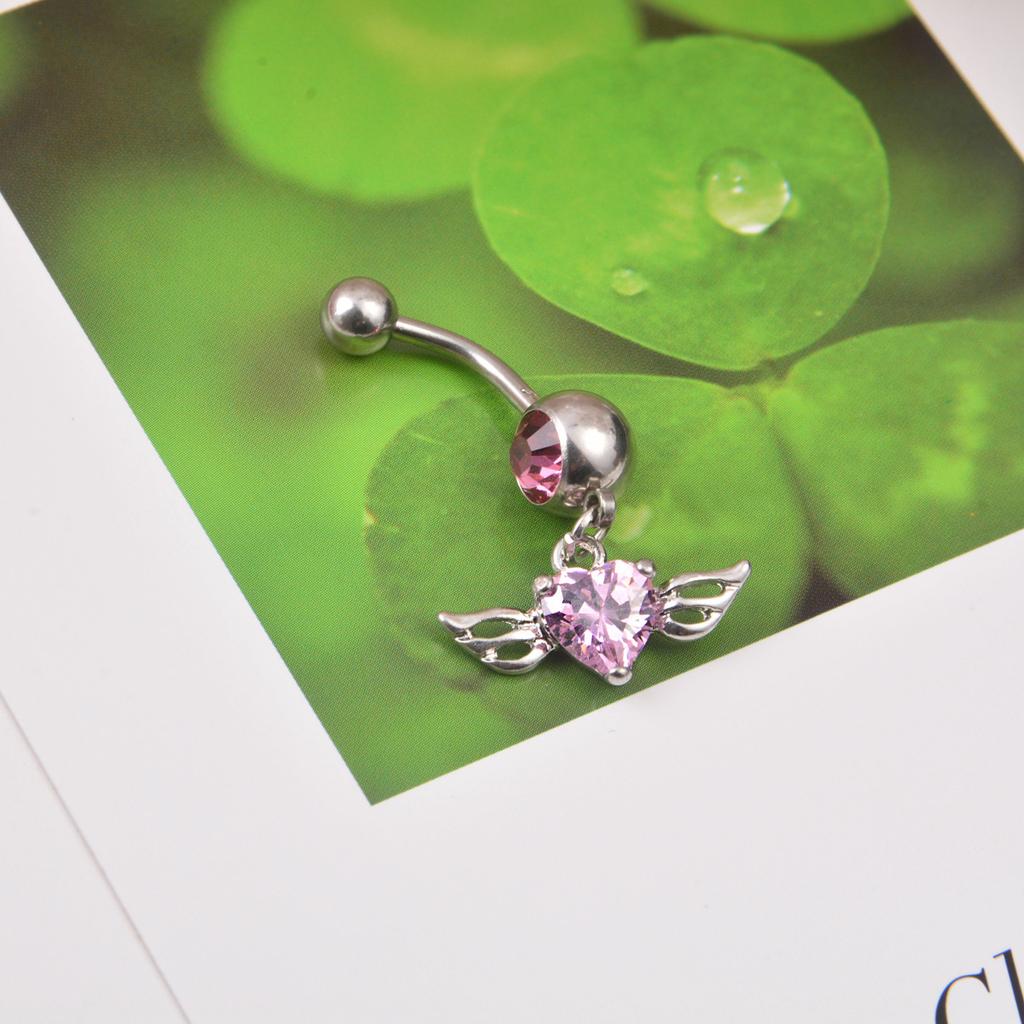 Korean Popular Puncture Jewelry Wings ,Peach Heart Inlaid Diamond Navel Belt Belt Buckle