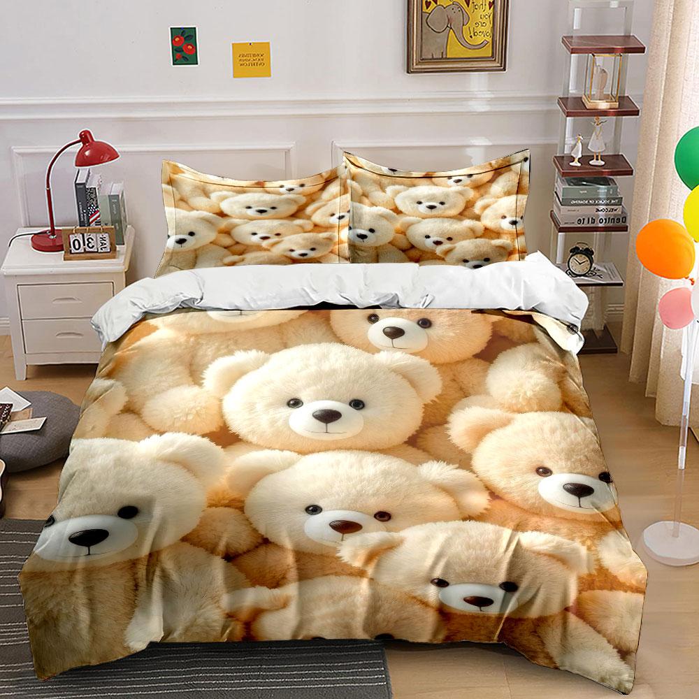 Soft Plush Teddy Bear Set Soft Skin-Friendly Bedding Set Includes 1 Duvet Cover And 2 Pillowcase Gift