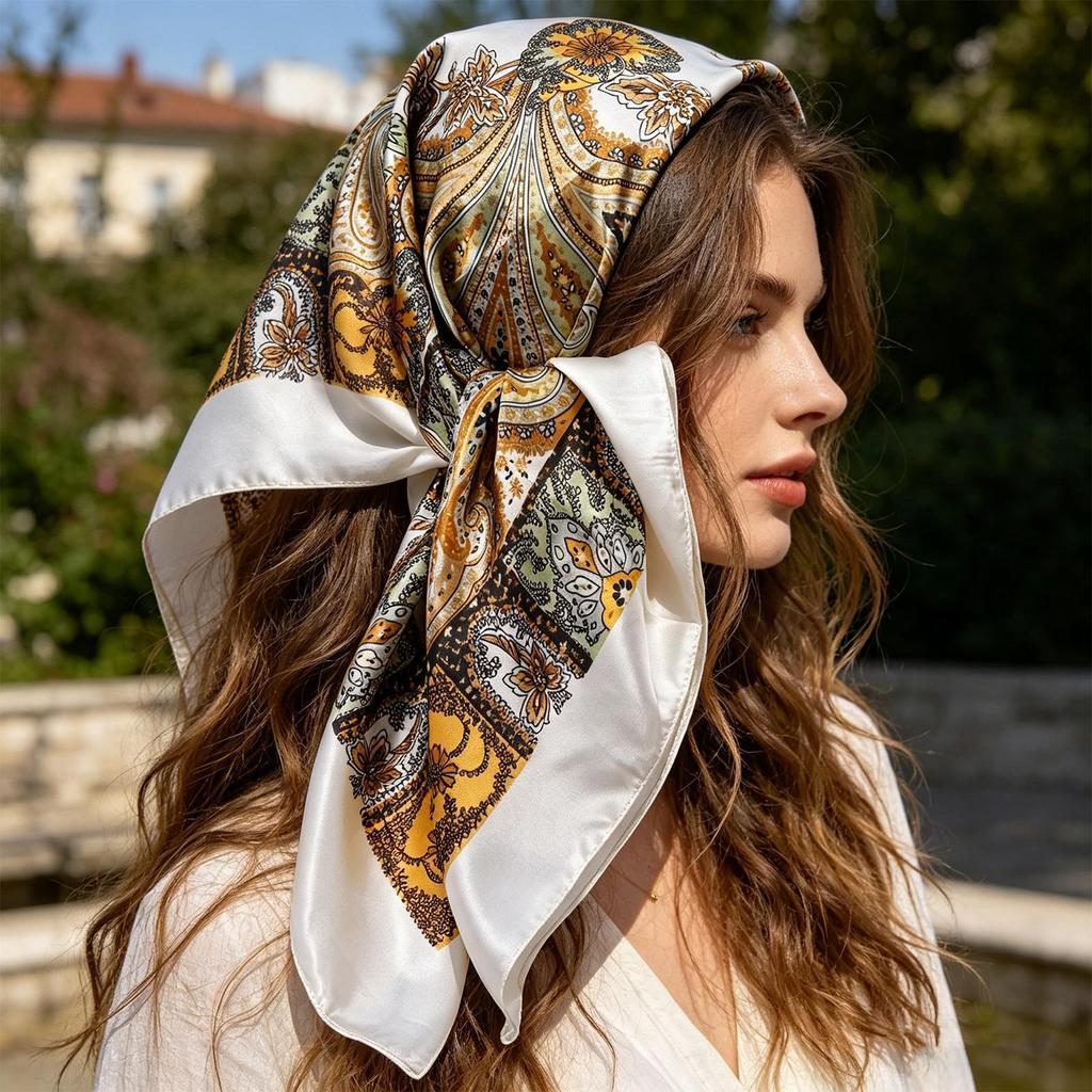 Hair Bandanas for Women 90cm Large Square Vintage Wrap Women Head Wraps for Cancer Sleep Cap Summer Beach Festival Dress Outfit