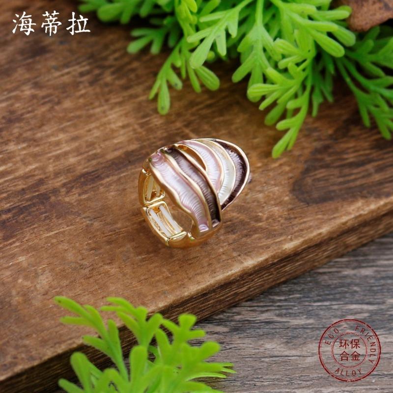 New enamel color hollow geometric line elastic ring women's fashion versatile irregular line ring