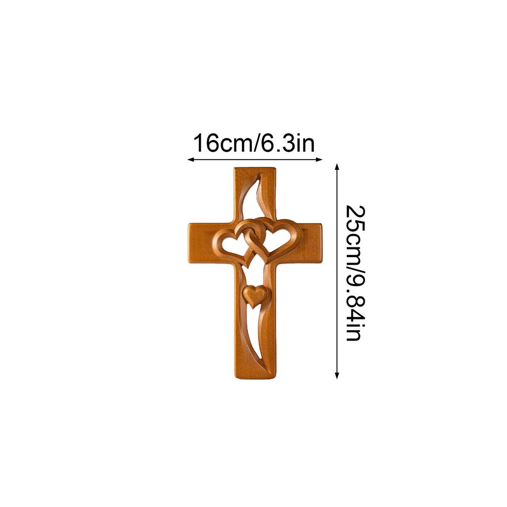 Ручная Резьба Переплетенные Сердца Деревянный Крест Религиозная Ручная Резьба Декор Деревенская Полая Статуэтка Сердца Настенный Декор Для Дома