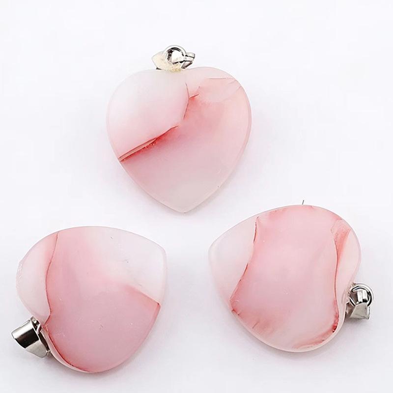Heart-Shaped Crystal Glass Pendant Necklace with Colorful Natural Stone Accents