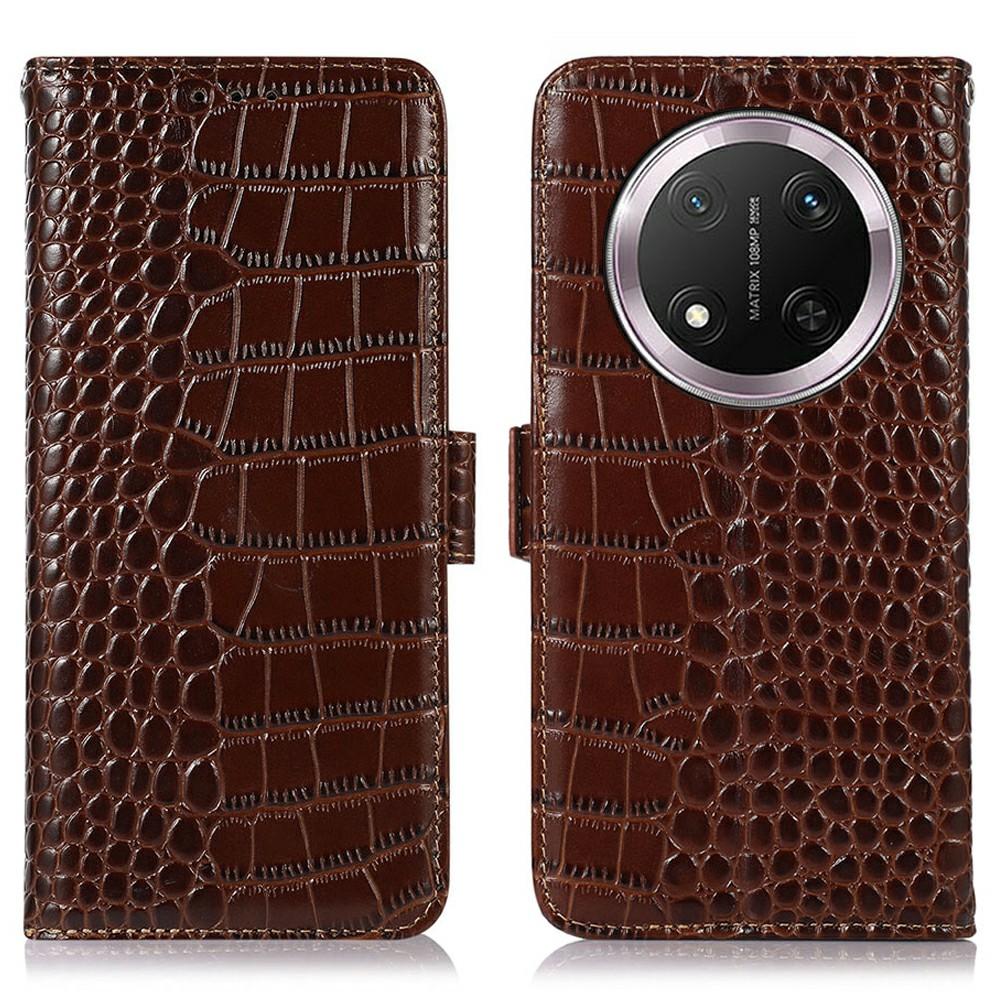 

For Honor Magic7 Lite 5G/X9c 5G/X60 Pro 5G Case Crocodile Texture Genuine Cow Leather Phone Wallet Cover B