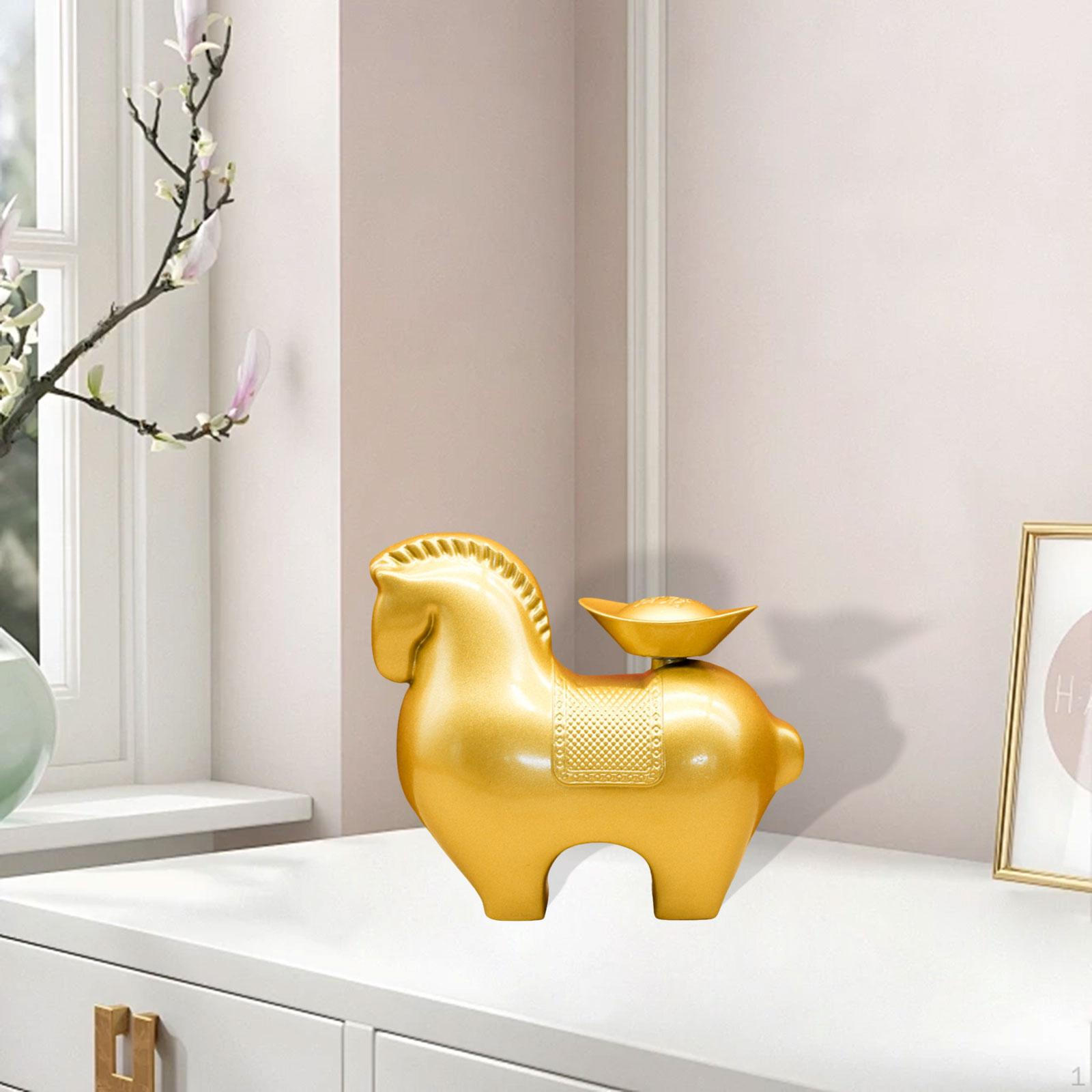 

Horse Statue Decoration Home Decor Wealth Collectible Golden Sculpture for Office Bedroom