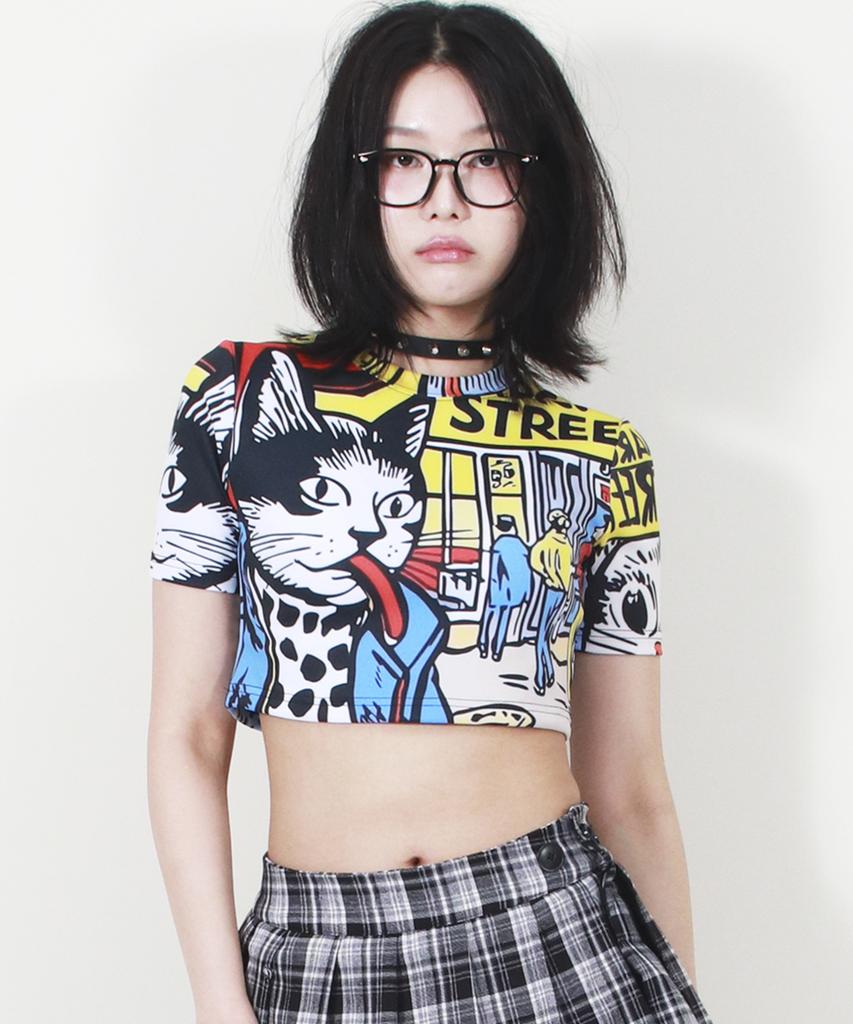Deumakeu Kitsch Cat Crop T-Shirt