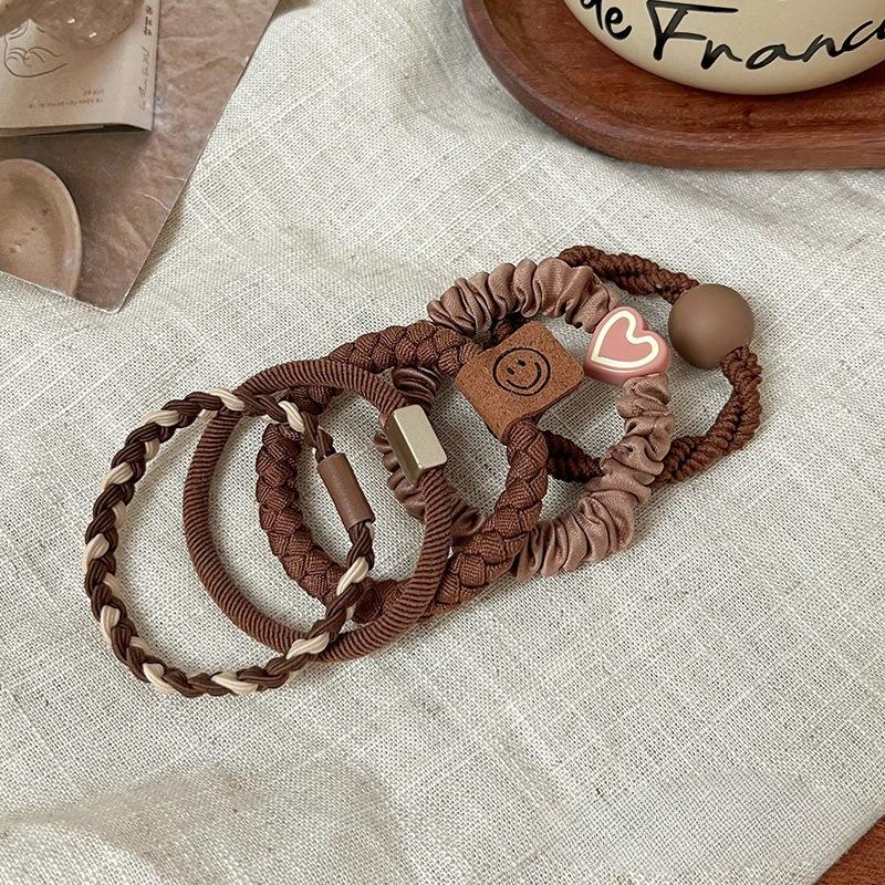 Simple and Stylish Leather and Rubber Hair Accessories for High Ponytails 5pcs