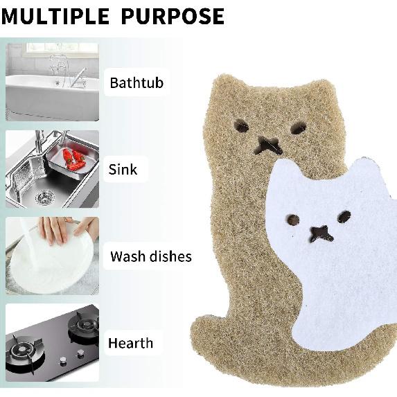 Kitchen Scrub Sponges Non-Scratch Multi-Use Heavy Duty Scrub Sponge for Dishes Pots and Pans Three-Layer Cat Shape Cleaning